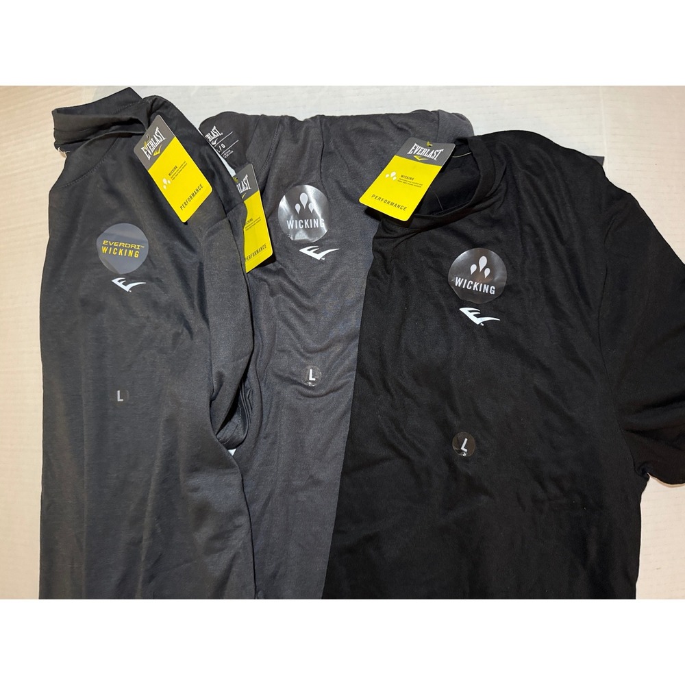 Everlast Mens Performance T-Shirt 3-Pack Everdri Wicking Athletic Tees BlackGrey